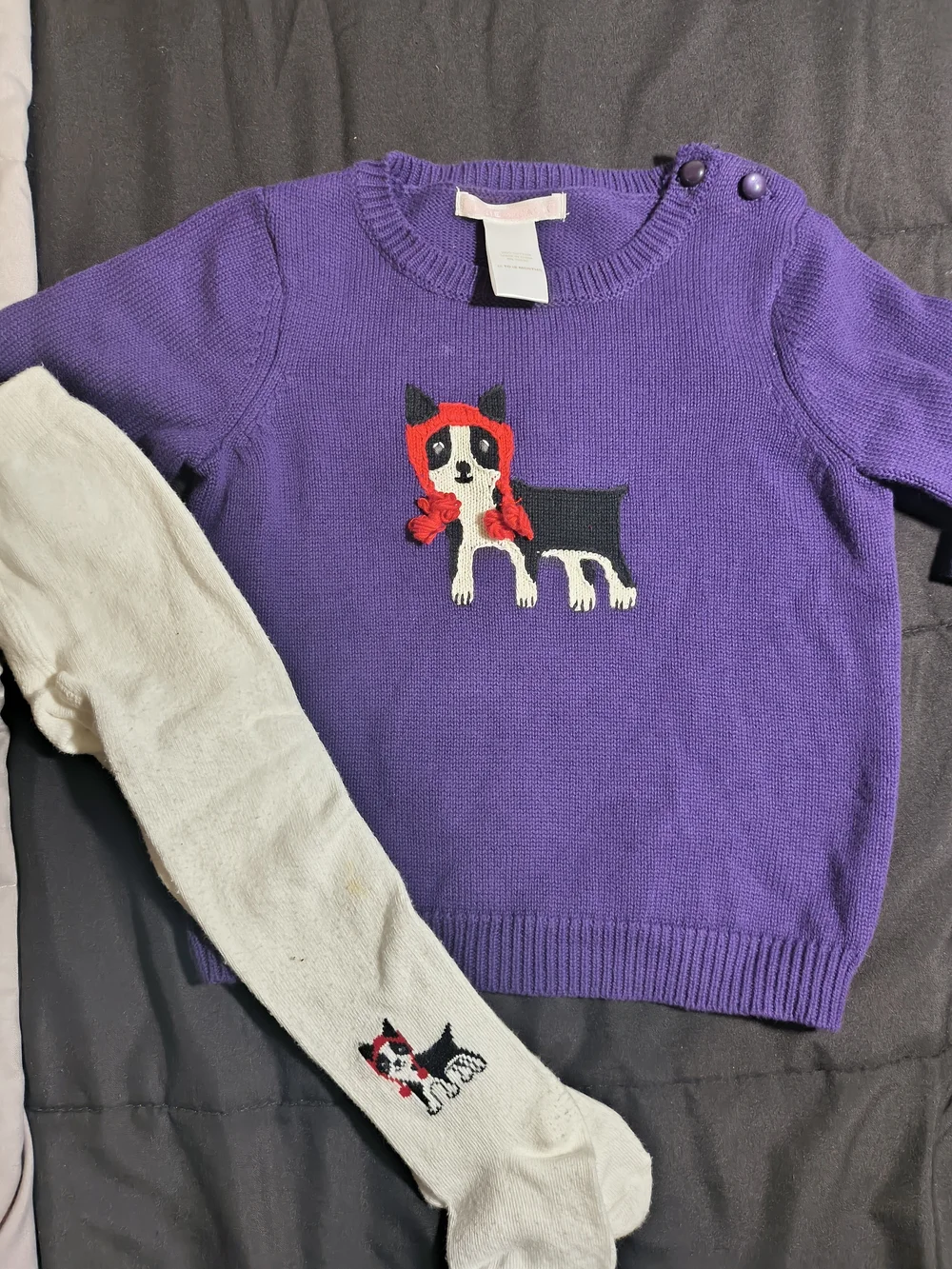 Janie and Jack Purple Knit Sweater with Red-Accented Dog Motif